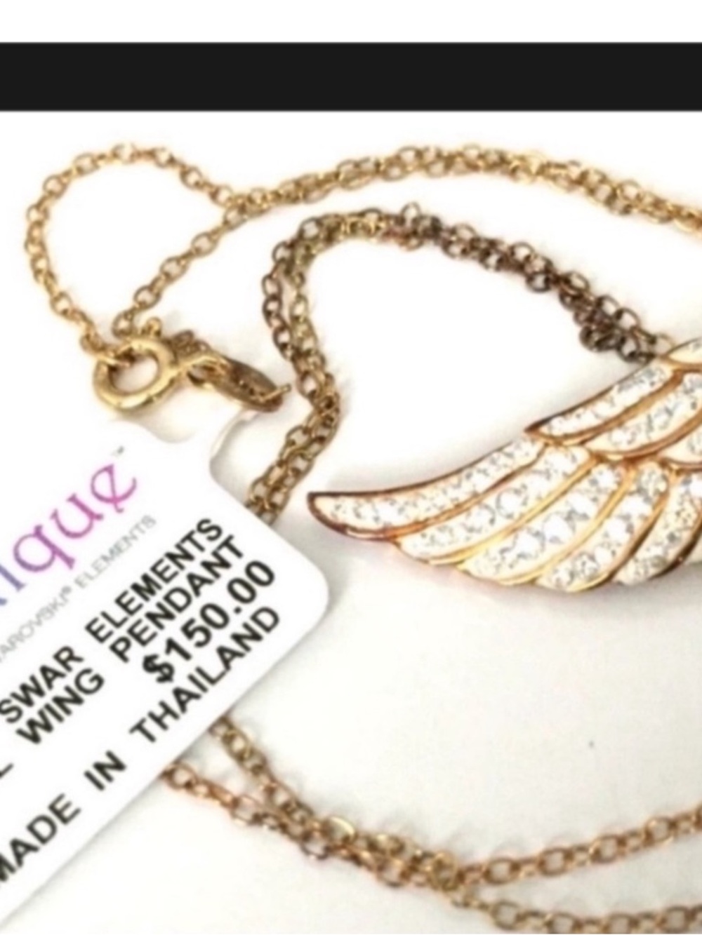 NWT Angel Wing Crystals Gold Wash Sterling Silver Necklace - Picture 3 of 5